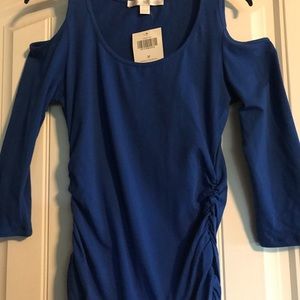 Royal blue cold shoulder ruched side top